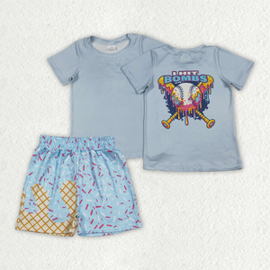 Boys Summer Casual <b>Baseball</b> Graphic <b>Tee</b> and Shorts 2-Piece Set with Organic Cotton - Product Image 6