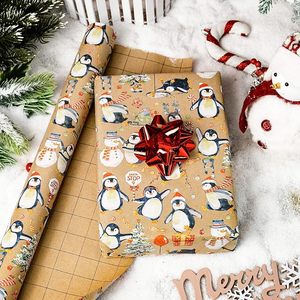 17in Christmas gender neutral baby shower gift wrapping <b>paper</b> with cartoon penguin <b>pattern</b> on kraft <b>paper</b> Customizable - Product Image 1