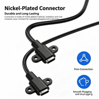 Kabel Pengisi Daya 2-Core Tipe-C Female, Konektor Tunggal USB Female Horizontal Dengan Lubang Sekrup Pemasangan, Kabel Data 4-Core