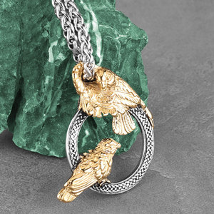 Nouveau Collier Tendance Rétro en Acier Inoxydable avec Pendentif Double Cercle Corbeau pour Hommes et Femmes, Style Bambou, Vente Chaude Transfrontalière - Product Image 2