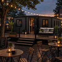 Maison modulaire de luxe en conteneur avec terrasse avant, finition bois, maisonnette préfabriquée pour villas, complexes hôteliers et maisons d'hôtes