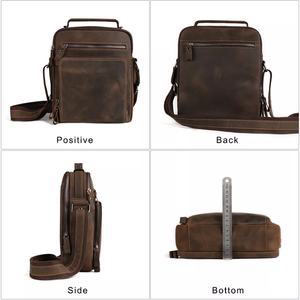 Bolso <span class=keywords><strong>Bandolera</strong></span> Pequeño de Diseño Casual <span class=keywords><strong>Vintage</strong></span> para <span class=keywords><strong>Hombre</strong></span>, de Cuero Crazy Horse, Hecho de Cuero Genuino - Product Image 3