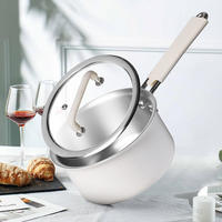 Casserole en titane sans revêtement, petite marmite pour aliments pour bébés, casserole à sauce à poignée unique avec couvercle en verre pour la cuisine domestique