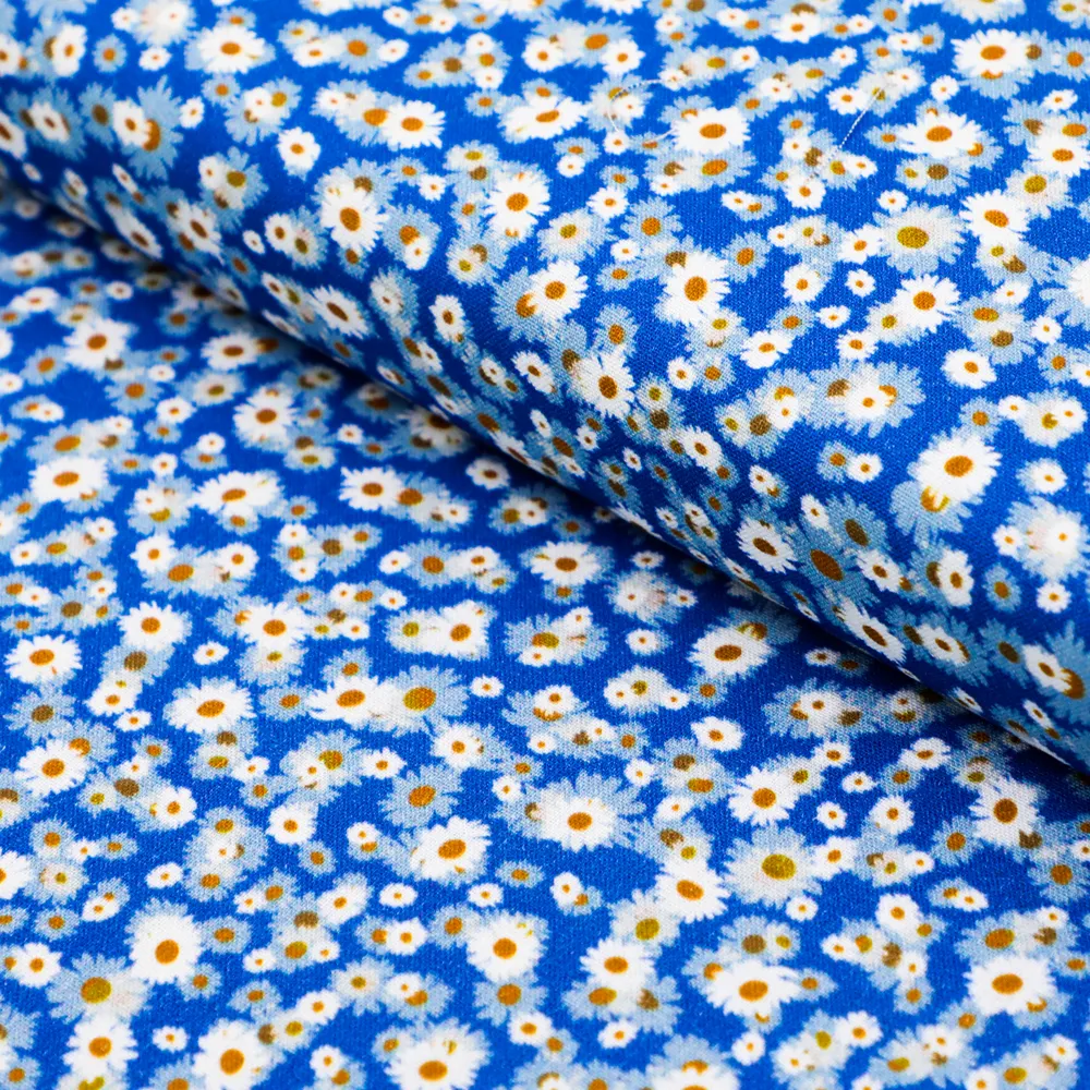 قماش منقوش بورود قطني عالي الجودة باللون الأزرق 100% قطن
