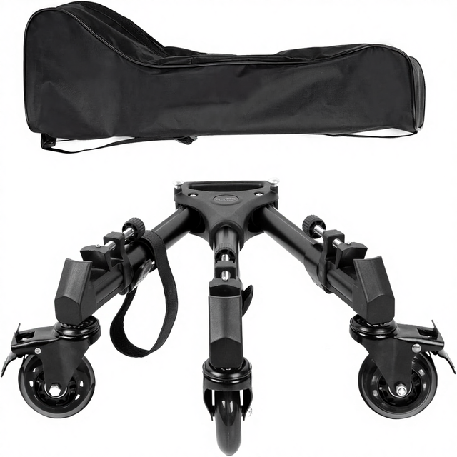 For Universal Aluminum Tripod Dolly Heavy Duty 3" Rubber Wheels Adjustable Legs Carry Bag 33 Lbs Capacity for /