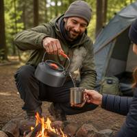 Hervidor de Camping de Aluminio Anodizado de 2.0L con Revestimiento Cerámico, 0.36kg, Tapa con Boquilla, Venta al por Mayor OEM, Tetera para Senderismo y Camping al Aire Libre