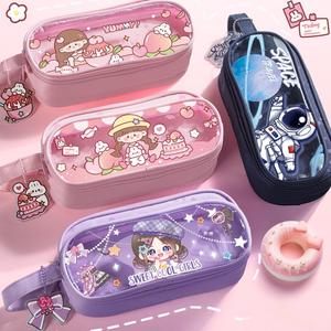 Mignon étui à crayons multifonctionnel en tissu grande capacité boîte à papeterie avec conception multicouche pour filles et enfants - Product Image 1