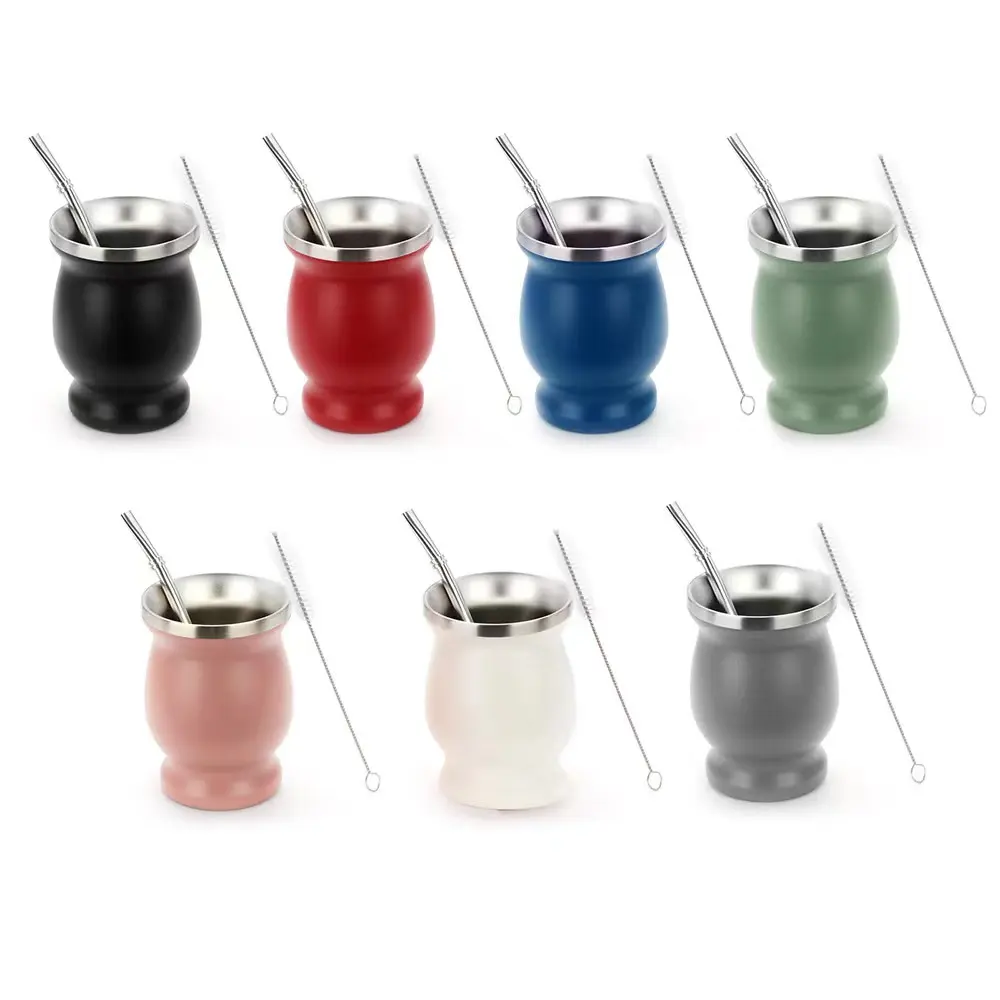 Wholesale Stainless Steel Gourd Mate Cup Double Wall Yerba Mate Cup with Bombilla Straw