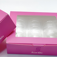 Boîte en papier pliable tendance Macaron avec fenêtre, écologique, avec laminage mat et revêtement UV pour gâteaux et desserts