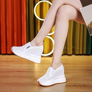 Zapatos Deportivos Casuales de Moda Primavera-Otoño 2025 para Mujer, Blancos, Sin Cordones, <span class=keywords><strong>con</strong></span> Plataforma de 10 cm de Altura Interior, Mocasines de <span class=keywords><strong>Cuña</strong></span> <span class=keywords><strong>con</strong></span> Suela Gruesa de PVC Suave - Product Image 2
