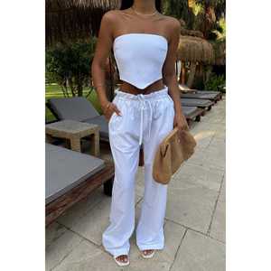 Ensemble de shorts en lin blanc Henri 2 pièces, logo personnalisable, longueur au-dessus du genou, taille XS, vêtements de sortie pour femme - Product Image 4