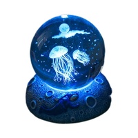 Boule de cristal blanche gravée au laser 3D, modèle sphérique, veilleuse LED, décoration de Noël, chambre à coucher, lampe de table