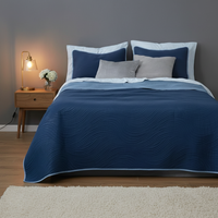 Couvre-lit matelassé léger double face avec taies d'oreiller, couvre-lit d'été anti-boulochage (Bleu marine)