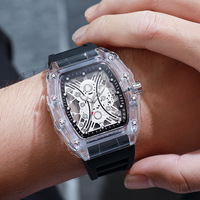 Nuevo Reloj de Cuarzo para Hombre con Correa de Silicona de Seis Colores Diferentes, Diseño Transparente en Forma de Barril de Vino, Venta al Por Mayor