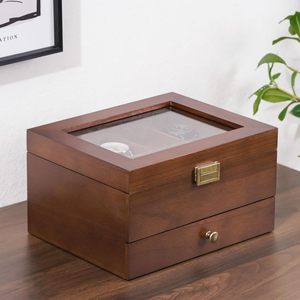 Wooden Watch Storage Box Double Layer Compartmentalized <b>Display</b> <b>Case</b> For Jewelry And Ornaments With Drawer - Product Image 3
