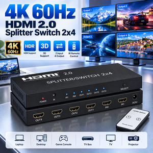 Commutateur <span class=keywords><strong>HDMI</strong></span> 2.0 4K 60Hz <span class=keywords><strong>2x4</strong></span>, séparateur <span class=keywords><strong>HDMI</strong></span> 2 entrées 4 sorties, séparateur vidéo pour téléviseur, moniteur, projecteur - Product Image 1