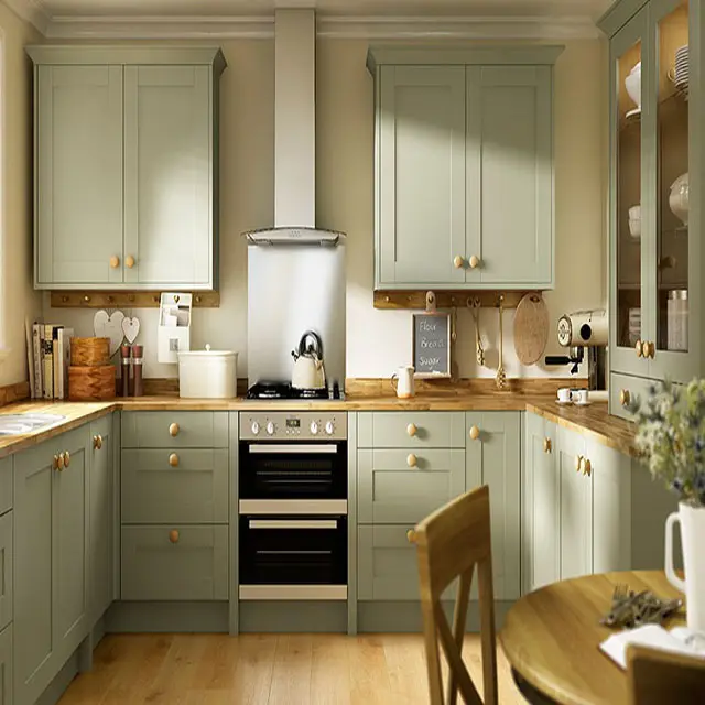 Massivholz-Shaker im europäischen Stil Moderne reine und frische, offene, luxuriöse, grüne, modulare Küchen schränke