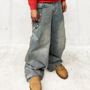 Streetwear Casual Fashion Style <b>Denim</b> Baggy Jeans Pants Custom Embroidery Rhinestone <b>Denim</b> Jeans for Men - Product Image 1