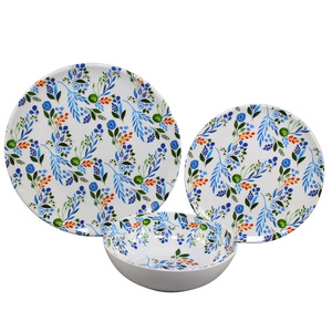 ชุดอาหารเมลามีนลายดอกไม้ฤดูใบไม้ผลิฤดูร้อน 12 ชิ้น จานและชามสีขาว - Product Image 3