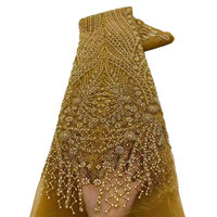 NI.AI Tissu lourd en dentelle perlée avec paillettes Tissu en dentelle brodée de luxe Perles faites à la main Robe de mariée pour mariage