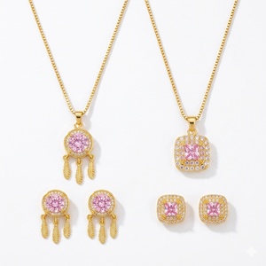 Juego de Joyería Atrapasueños Chapado en Oro Rosa con Circonitas y Cadena de Acero Inoxidable - Product Image 5