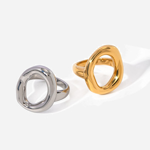 European And American Style 18k Gold Stainless Steel Oval Hollow <b>Ring</b> Geometric Wave Design Women's Fashion Jewelry Gift - Product Image 1