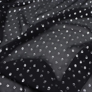 Tessuto in Seta <span class=keywords><strong>Lurex</strong></span> Metallico con Elegante Design a Pois Neri e Argento, Pronto per la Consegna a Prezzo Conveniente, per Abbigliamento Donna e Uomo, Vestiti e Accessori - Product Image 4