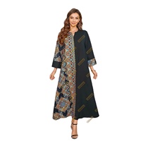 Robe longue ethnique ample et respirante en velours doré vintage pour femme, motif géométrique, col en V, ourlet évasé – Nouvelle collection à succès