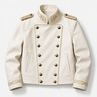 Veste en similicuir courte style Napoléon Royal vintage OEM avec épaulettes tressées dorées personnalisées et col montant pour homme