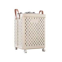 Panier à linge pliable en plastique pour espaces étroits, léger et durable, avec roulettes et couvercle