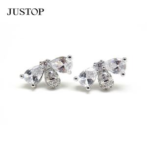 Luxury Anti-Allergy Brass Earrings Trendy Bee-Insect Design with Gold Plating <b>Small</b> Cute <b>Stud</b> Featuring Zircon Crystal Jewelry - Product Image 5