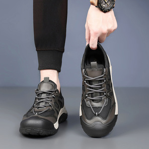 Chaussures de randonnée en plein air pour hommes, respirantes, à lacets, à semelle épaisse, chaussures de travail décontractées, gris et noir, talon bas, 8603 - Product Image 2