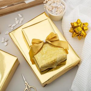Gold Wrapping Paper Roll - 17 In X 32.8 Ft(46.5 sq.ft.) Metallic Gold Solid Color Gift Wrap with <b>Grid</b> Cutting Lines - Product Image 2