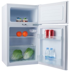 Réfrigérateur compact à portes françaises avec congélateur supérieur et compartiment réfrigérateur inférieur, haute utilisation, disponible en noir ou blanc - Product Image 2