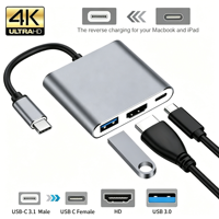 Adaptateur USB 3.1 Type C vers 4K/PD 100W avec ports USB 3.0 et charge PD, compatible avec les ordinateurs portables et tablettes