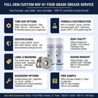 Graisse longue durée de qualité alimentaire NSF H1 400g Reg138798 pour presse à huile, presse-agrumes, machine à glace, roulement de bouilloire, REACH RoHS, OEM, usine sur mesure