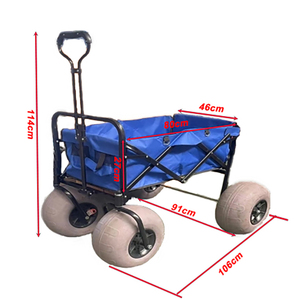 Chariot pliable avec quatre roues de 12 pouces à ballon, construction en fer et polyester durable, portable pour le camping, l'extérieur et la plage - Product Image 1