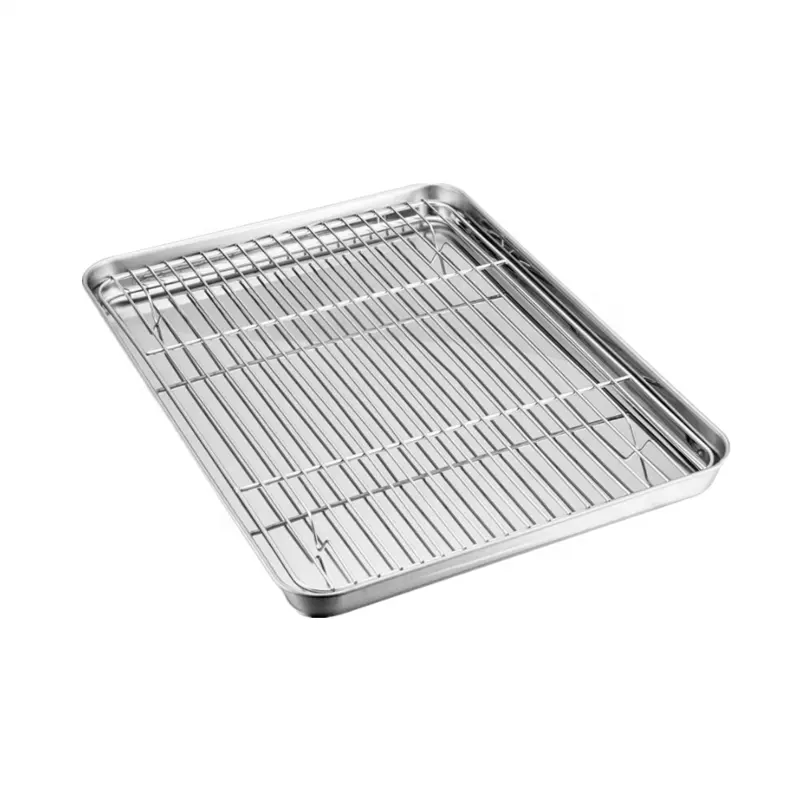 High quality food grade stainless steel baking tray with grid set of rectangular baking plate