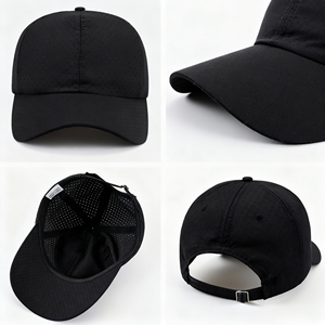 Casquette de baseball pour homme à séchage rapide, 6 panneaux, style urbain, maille découpée au laser, visière incurvée, fermeture snapback, en tissu courant - Product Image 4