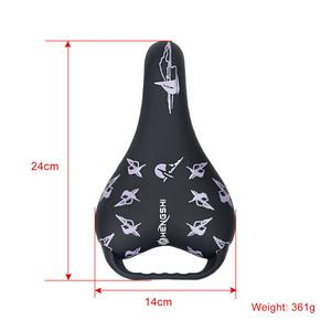 Asiento de <span class=keywords><strong>Bicicleta</strong></span> Negro Estampado al por Mayor, 24x14cm, 361g, de Cuero PVC con Agarre Trasero y Abrazadera de Riel de Acero - Product Image 6