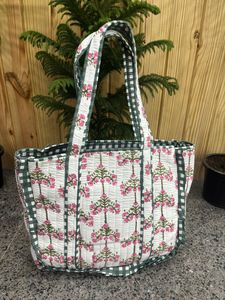 กระเป๋าผ้าฝ้ายสไตล์วินเทจ กระเป๋าช้อปปิ้ง/กระเป๋าสะพายไหล่ กระเป๋าเย็บลายตาราง สำหรับผู้หญิง กระเป๋าเดินทาง กระเป๋าถือสุดสัปดาห์ กระเป๋าถือทำมือ - Product Image 3