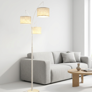 Lámpara de Pie LED Moderna con 3 Pantallas de Tela en Color Blanco Hueso, Altura Ajustable, Base Metálica, Control Remoto, Alta Luminosidad y Regulable - Product Image 2