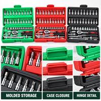 Jeu de clés à douilles métriques multifonctions 46 pièces, marque OEM GOF, modèle 46PCS, étui rigide rouge, kit d'outils de réparation automobile DIY