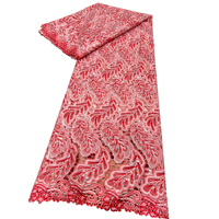 Tissu en dentelle brodée de luxe rose, motif plumes de paon, ajouré, lourdement pailleté, en tulle, pour robes de soirée africaines pour femmes
