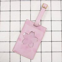Étiquette de bagage en cuir PU personnalisée avec logo Sakura, motif fleur de cerisier ajourée, pour valise de voyage, cadeau souvenir