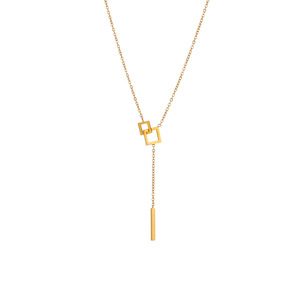 Geometric Square Long Tassel Chain Necklace Gold Zinc Alloy Minimalist Design Fashion Jewelry - Product Image 5