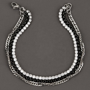 Pulseras de tenis cuadradas con dijes en capas, accesorios de joyería de acero inoxidable con baño de oro negro - Product Image 1