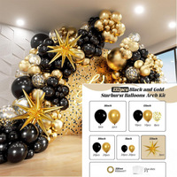 Lot de 132 Pièces Ballons en Latex Noir et Or Kit Arche Guirlande Ballons Fournitures de Décoration pour Anniversaire Mariage Fête