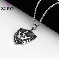 Pendentif Crâne en Acier Inoxydable V8 pour Motard, Style Gothique Punk Viking Occulte, Bijou Tendance en Acier Titane pour Homme