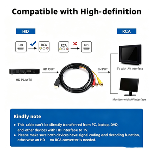 Câble convertisseur AV HD <span class=keywords><strong>vers</strong></span> 3 <span class=keywords><strong>RCA</strong></span> plaqué or de qualité supérieure 1,5 m, transfert de signal 1080P, port multimédia HD <span class=keywords><strong>vers</strong></span> adaptateur <span class=keywords><strong>RCA</strong></span> pour HDTV - Product Image 3